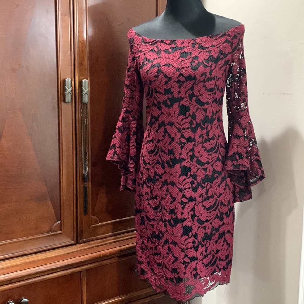 Karen Kane Samantha Lace Dress (Wine) Women's Dress - Size L
